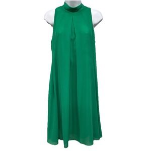 Robbie Bee Dress Women's Size 6 Green Sleeveless Lined Pull On Back Tie Pleated